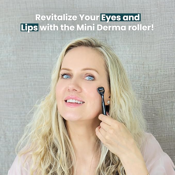 Gin Amber Beauty Mini Derma roller (0.25mm) - 48 Real Individual Needles, Microdermabrasion Device for Skin Care, Serum Absorption with Microneedling, Tool, Hygienic Case (Black Mini 0.25mm)