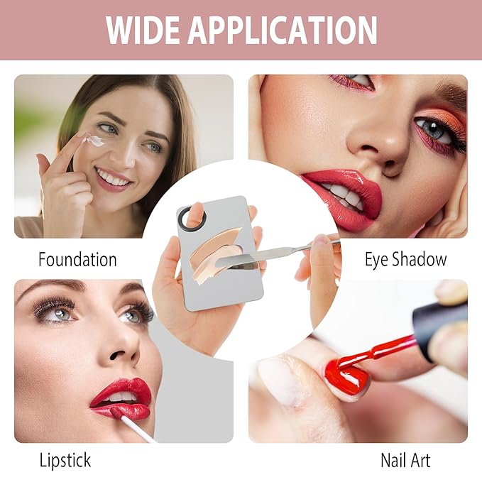 2 in-1 Set Make up Mixing Palette, Foundation Mixing Palette Stainless Steel Makeup Palette with Makeup Spatula for Professional Cosmetic Artist Make up Palette for Mixing Foundation Nail-Art