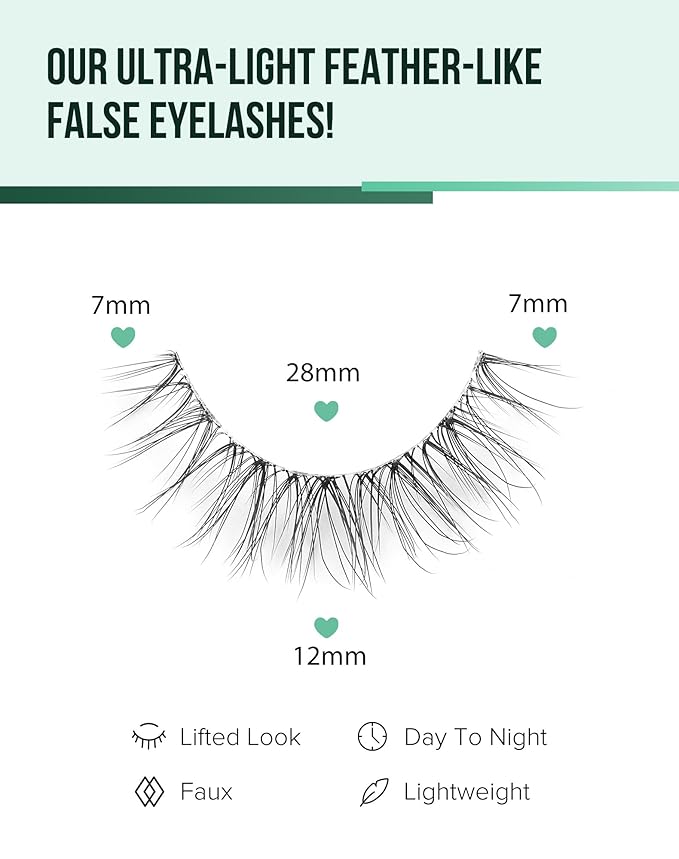 Eyelashes Natural Look Wipsy Lashes Natural Fake Lashes Clear Band Lashes Fluffy Mink Lashes Strip Lashes 12MM Demi Wispies Eyelashes