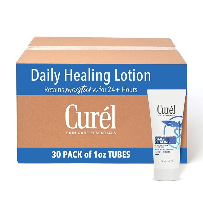 Curel Daily Healing Body Lotion for Dry Skin, Dermatologist Recommended Hydrating Body Lotion with Advanced Ceramides Complex 1 Oz, Pack of 30