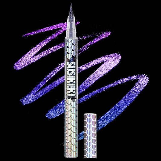Chameleon Liquid Eyeliner, Blue Purple Metallic Color Shifting Shimmery Eye Liner, Duo-color Waterproof Long Lasting Glitter Eye Makeup Pen Eyeliners (Twilight Iris)
