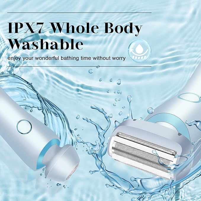 Electric Shaver Razors for Women 2-IN-1 Electric Razor for Womens Legs Underarm Face Pubic Hairs,Wet Dry Use Rechargeable Bikini Trimmer Hair Removal with Detachable Head,Painless IPX7 Waterproof Blue