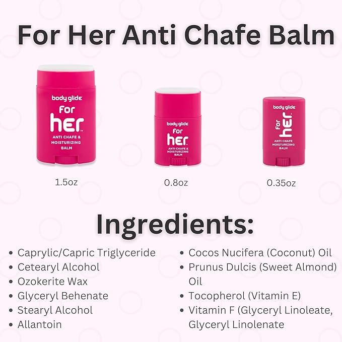 Body Glide For Her Anti Chafe Balm | Chafing stick with added emollients | Great for dry, sensitive skin and/or sensitive areas | Use on chest, bra, butt, groin, arm, and thigh chafing | 0.8oz
