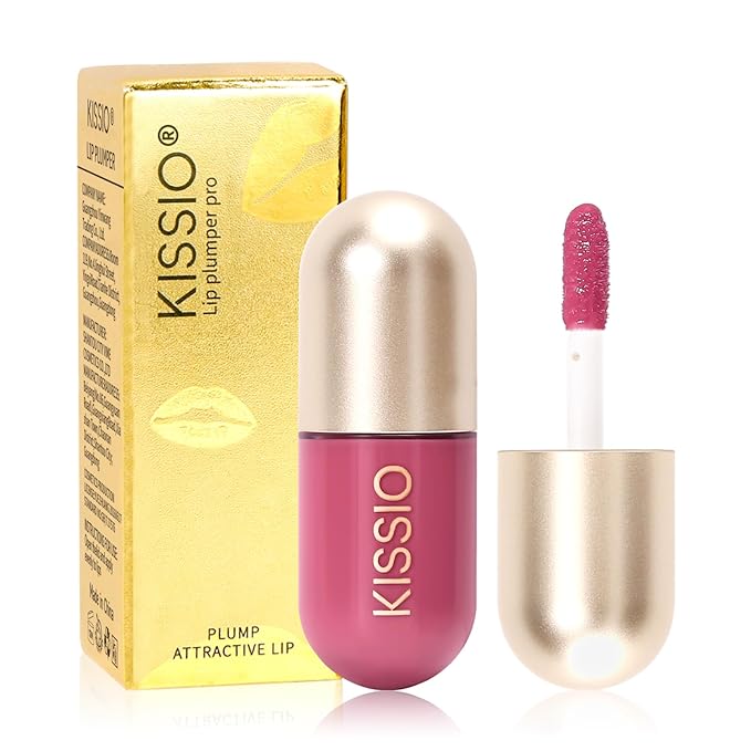 KISSIO Lip Plumper,Color Lip Plumper Gloss,Lip Enhancer,Plant Extracts Plumping Lip Serum,Moisturizing Lip Gloss for Fuller Lips and Hydrated Beauty Lips 5.5ml (04#Liqueur)