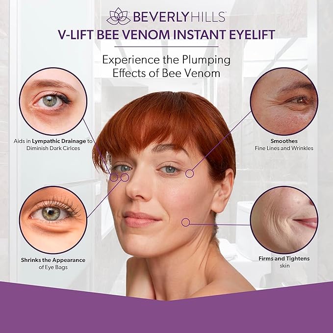 Beverly Hills V-Lift Instant Eye Lift and Eye Tuck Bee Venom Serum for Puffy Eyes, Dark Circles, Wrinkles, and Under Eye Bags Treatment for Women and Men | 30mL (120 Day Supply)