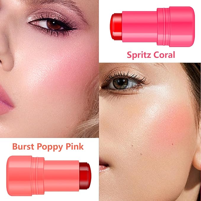 2 Pcs Milk Jelly Blush,Jelly Tint Blush Stick Sheer Lip & Cheek Stain Milk Cooling Water Jelly Tint Long Lasting Face Blushes, Lip Gloss Cheek Solid Moisturizer Stick (01#+02#)