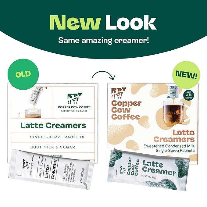 Copper Cow Coffee Sweetened Condensed Milk Coffee Creamer Singles (25 pack) | Vietnamese Inspired Coffee Creamer, All Natural Creamer Packets for Pour Overs & Lattes | No Refrigeration Needed