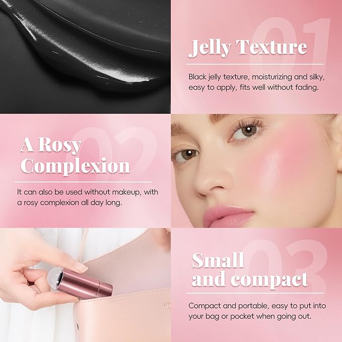 Color Changing Blush Stick for Cheek Lip, Black to Pink Jelly Clear Blush PH Temperature Change Magic Cream Blush Tinted, Lightweight Long Lasting Dewy Natural Glow Makeup for All Skin Tones
