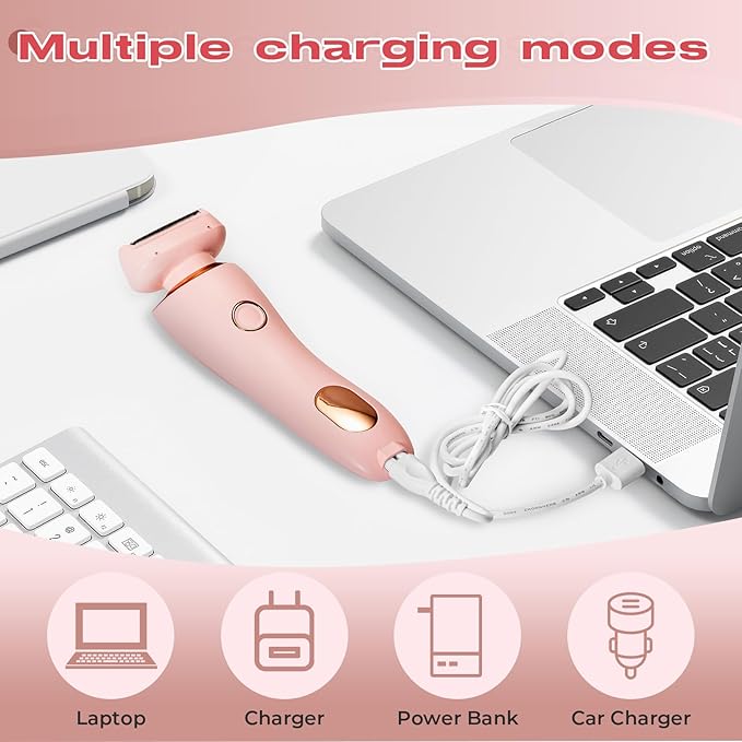 Livora Electric Shaver for Women,2 in 1 Wet & Dry Painless Hair Removal with 2 Removable Heads,Rechargeable Cordless Womens Razor for Bikini,Legs,Arms,Underarm Area,IPX7 Waterproof(Pink)