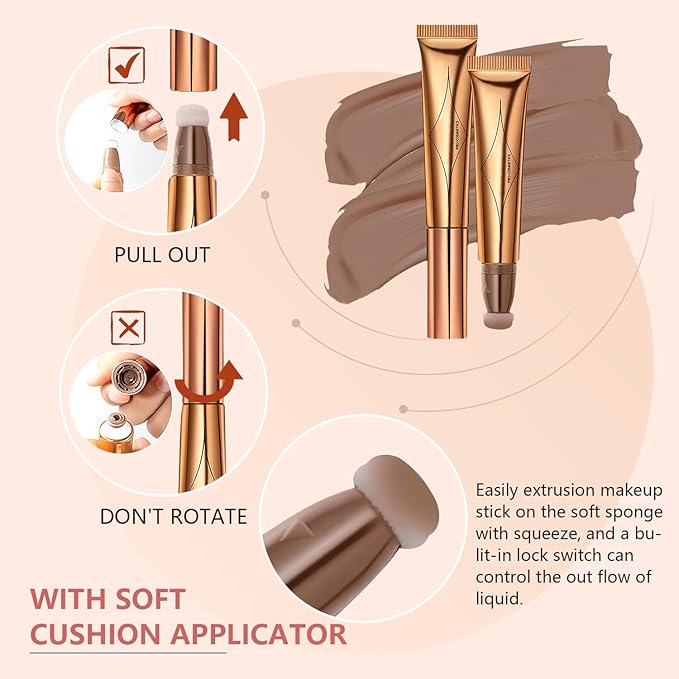 Liquid Contour Beauty Wand Set,Blush Liquid Contour Stick Highlighter Makeup With Cushion Applicator,Long Lasting Smooth Natural Matte Finish,Lightweight Blendable Super Silky Cream Sticks (01#03#05)