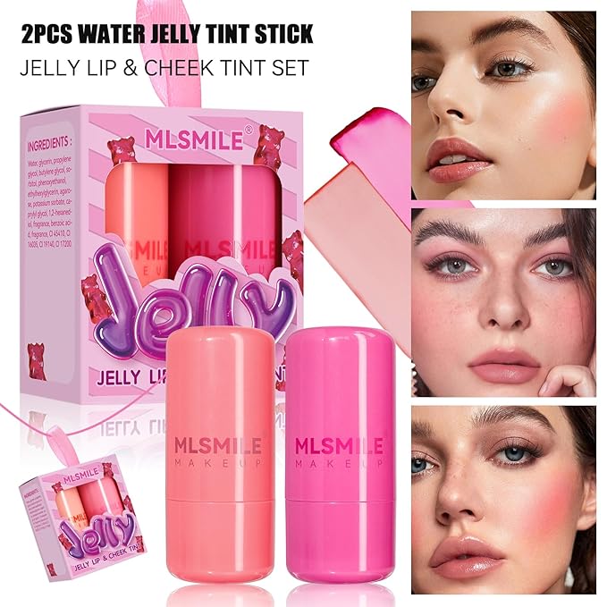 2 Colors Cooling Water Jelly Tint Stick,Multi-Use Cheek Cooling