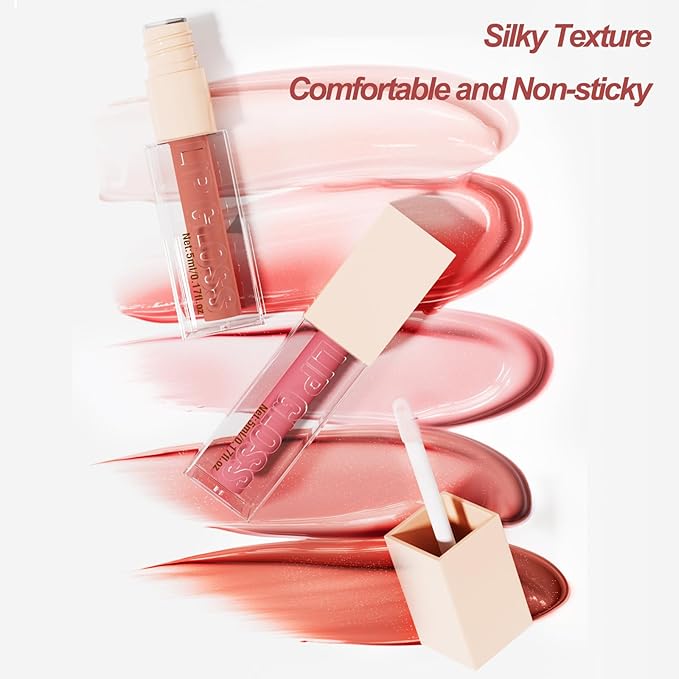 4 Pcs Hydrating Lip Gloss, ICE/MOON/SILK/PETAL High Moisturizing Oil Tint with Hyaluronic Acid, High Shine for Plumper Looking Lips (#A)