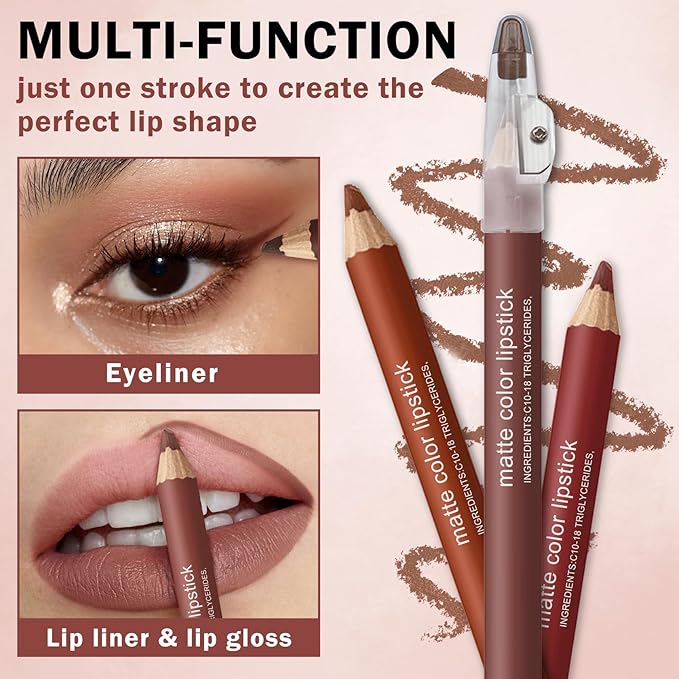 12 Colors Lip Liner Set Lip Liner Pencil Natural Nude Brown Matte Lip Liner Long Lasting Smooth Lip Pencil for Daily Lip Makeup