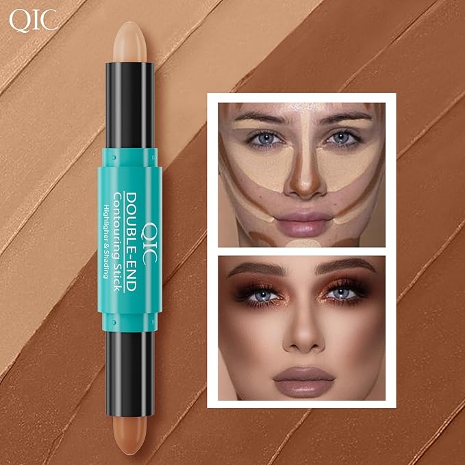 2-in-1 Contour & Highlighter Stick - Dual-Ended, Waterproof, Long-Lasting, for All Skin Tones (02# Lotus root Pink + Coffee)