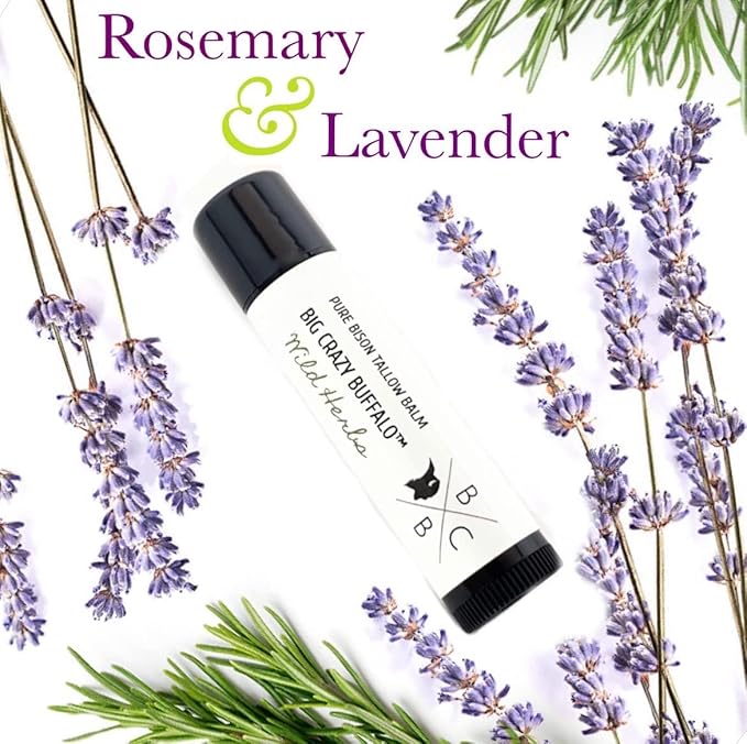 Pure Bison Tallow Lip Balm, Wild Herb, (5 pack) - Rosemary & Lavender, Moisturizing, Non-Habit Forming