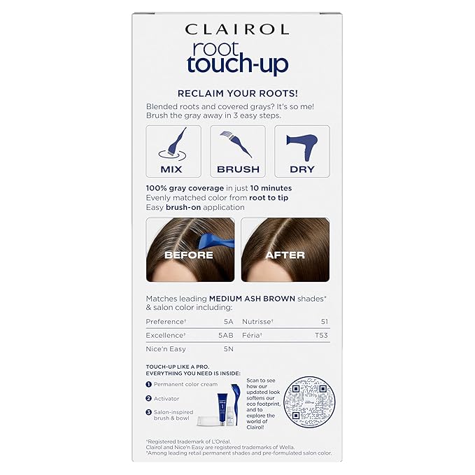 Clairol Root Touch-Up by Nice'n Easy Permanent Hair Dye, 5A Medium Ash Brown Hair Color, Pack of 2