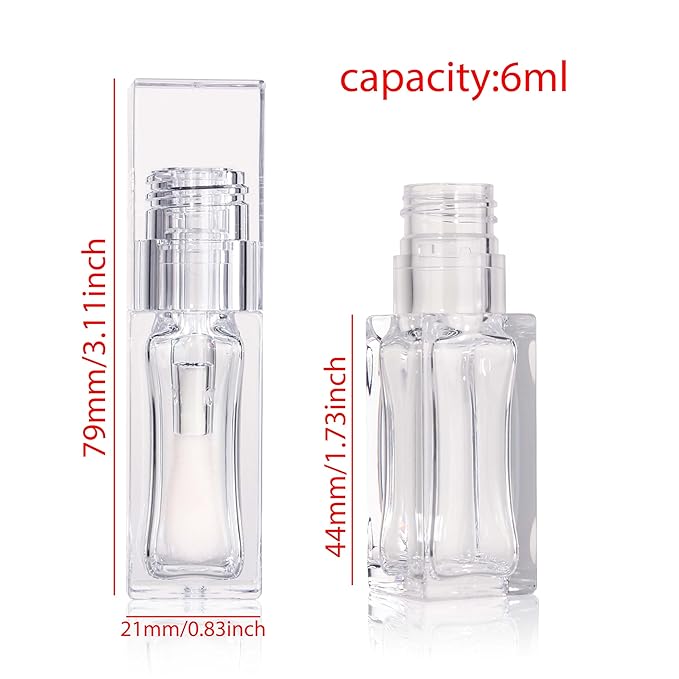 COSIDEA 18pcs Empty 6ml Square Clear PETG lip gloss tubes big deo foot wand lipgloss tube container for lip oil
