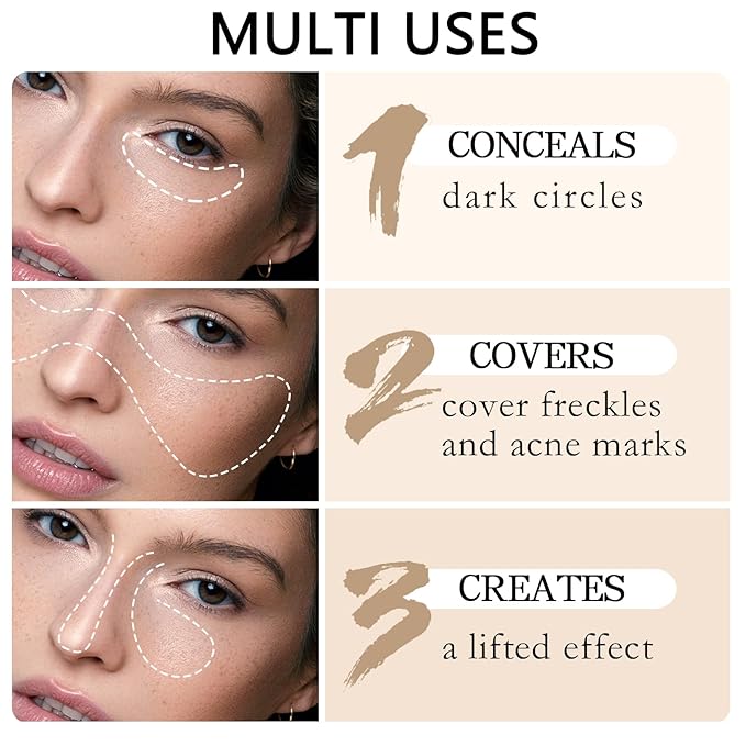 2pcs Concealer Pencil with Sponge,Full Coverage,Waterproof Under Eye Concealer Stick for Dark Circles,Blemishes,Aging Spots,Acne,Freckles