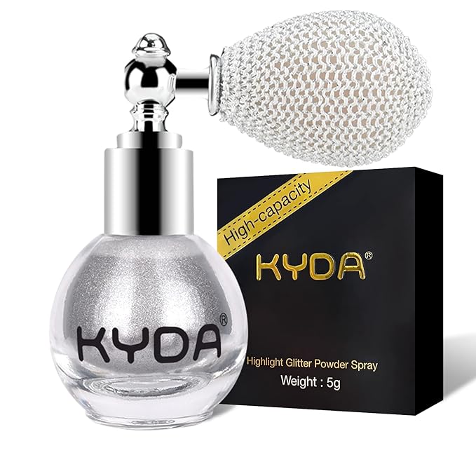 KYDA Highlighter Powder Spray, Glitter High Gloss Spray Shimmer Sparkle Powder Makeup Spray, for Face Body Cosmetic-Metallic Silver