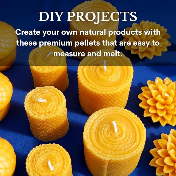 Yellow Beeswax Pellets 8oz, Pure, Natural, Cosmetic Grade, Bees Wax Pastilles, Triple Filtered, Great For DIY Lip Balms, Lotions, Candles By White Naturals