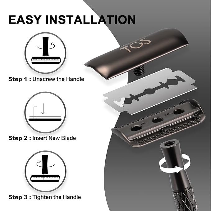 Double Edge Safety Razor for Men with Stand and Silicone Cover - Durable Metal Eco-Friendly Single Blade Safety Razor with 10 Blades - Closed Smooth Shave Matte Black