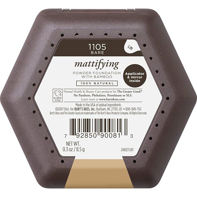 Burt’s Bees 100% Natural Mattifying Powder Foundation, Bare 0.3 Ounce