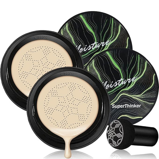Mushroom Head Air Cushion CC Cream, BB Cream Face Makeup Foundation for Mature Skin Moisturizing Concealer Brighten Long-Lasting, Even Skin Tone for All Skin Types (2PCS Ivory)