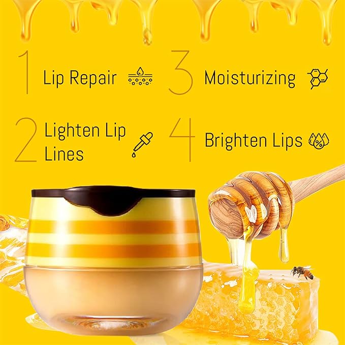 3PCS Lip Balm Honey Pot, Honey Pot Lip Balm for Dry Cracked Lips, Strawberry Lip Balm Scrubs Exfoliator & Moisturizer, Hydrating Lip Balm Honey Pot with Wand, Lip Sleeping Mask (3pcs)