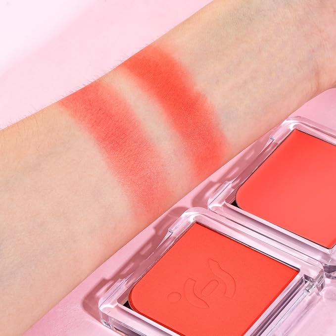 Blush Palette Duo – Cream & Powder Blush Set in Orange Red, Long-Wearing & Moisturizing, Easy to Blend, Radiant Coverage for Cheeks, Eyes & Lips, Magnetic Palette Compatible (2-Pack, Cherry Rush)