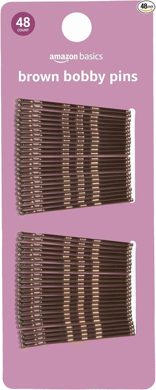 Amazon Basics Bobby Pins, Browth Hair Pins for all Hair types, 48 Count