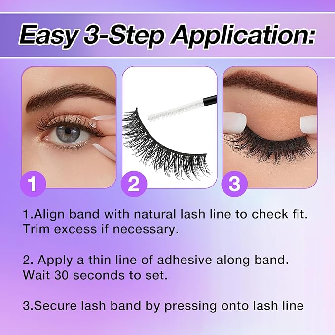 Wispy False Eyelashes Kit With Bond, Seal and Tweezer, 7 Pairs Natural Look Fake Cat Eye Lashes Strips Thin Band Extensions Waterproof Easy Eyelashes for Beginners RQ11