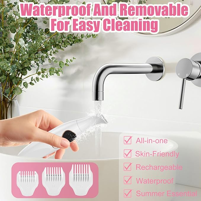 5 in 1 Bikini Trimmer for Women, Electric Razors for Women Shaver Cordless Body Pubic Hair Trimmer Waterproof Facial Hair Removal Electric Shaver, USB Charge Dock