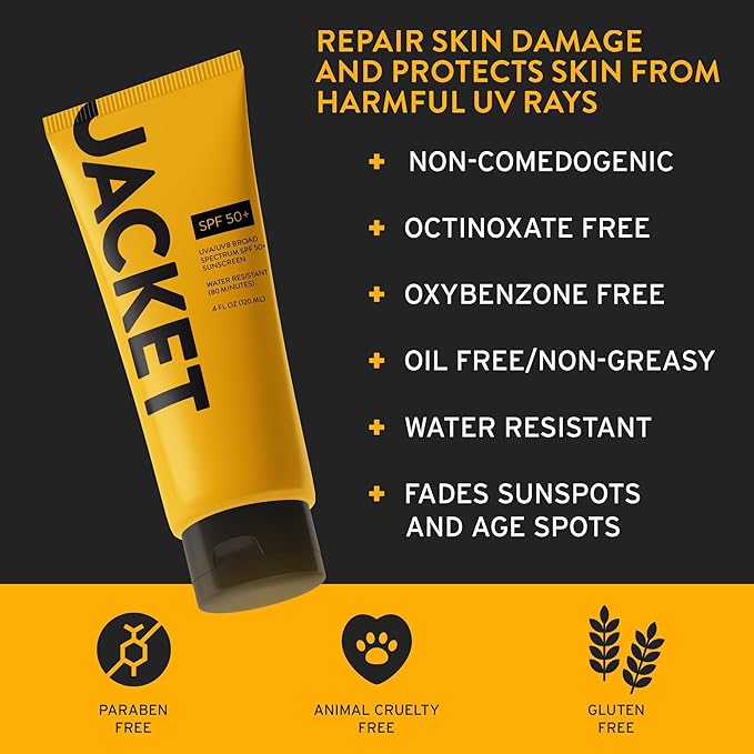Sport Sunscreen SPF 50+, Water Resistant, Oil Free, Anti-Aging Cream, Vitamin and Antioxidant Enriched, Age Spot Remover, Oxybenzone Free, Sun Screen Protector for Face and Body - 4 FL OZ