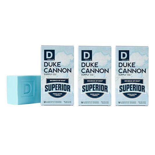 Duke Cannon Big Brick of Soap Superior 10 oz Triple Milled, Fresh Water & Neroli Scent 3x Larger Bar Supports U.S. Veterans, 3-Pack