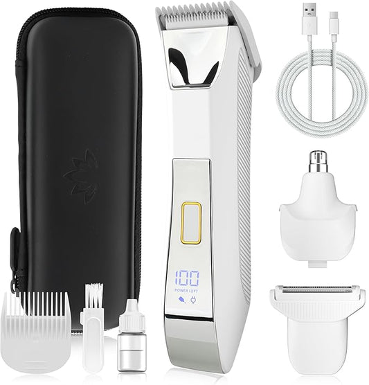 Karrte Women's Razors for Shaving Pubic Hair, 3-in-1 Wet & Dry Bikini Trimmer for Women's Private Area, Replaceable Ceramic Blade Head Electric Shaver with Travel Lock