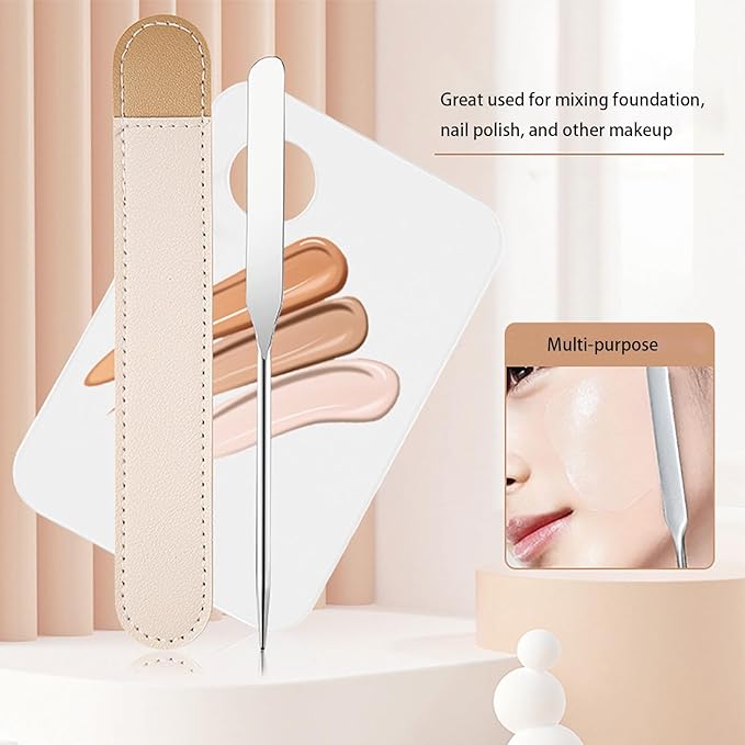 Makeup Spatula Set Stainless Steel, Make Up Tools Mini Mixing Tray with Finger Ring, Makeup Paint Palette, Pack of 3