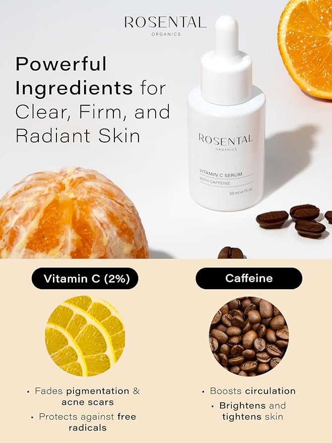 Organics Vitamin C Serum with Caffeine (30ml) – Hydrating Face Serum for Dark Spots, Acne Scars, Wrinkles – Brightening & Anti-Aging Facial Care – Natural Cosmetics – Made in Germany