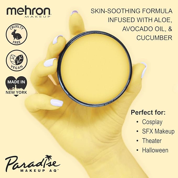 Mehron Makeup Paradise Makeup AQ Pro Size | Stage & Screen Performance, Face & Body Painting, Beauty, Cosplay, and Halloween | Water Activated Face Paint, Body Paint 1.4 oz (40 g) - Pastel Yellow