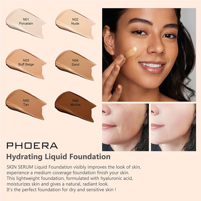 2024 New PHOERA Foundation Makeup for Mature Skin, Wrinkles Matte Natural Finish for a Flawless Complexion (N02 Nude)