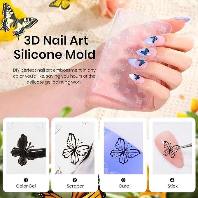 Beetles Cat Eye Gel Nail Polish Set, 15 Colors Gel Polish Nail Kit, Orange Glitter Purple White Blue Sparkle Uv Gel with Base & Top Coat & 3D Silicone Mold Nail Art for Decoration