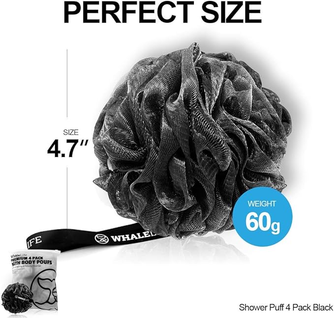 Shower puff 4 pack black