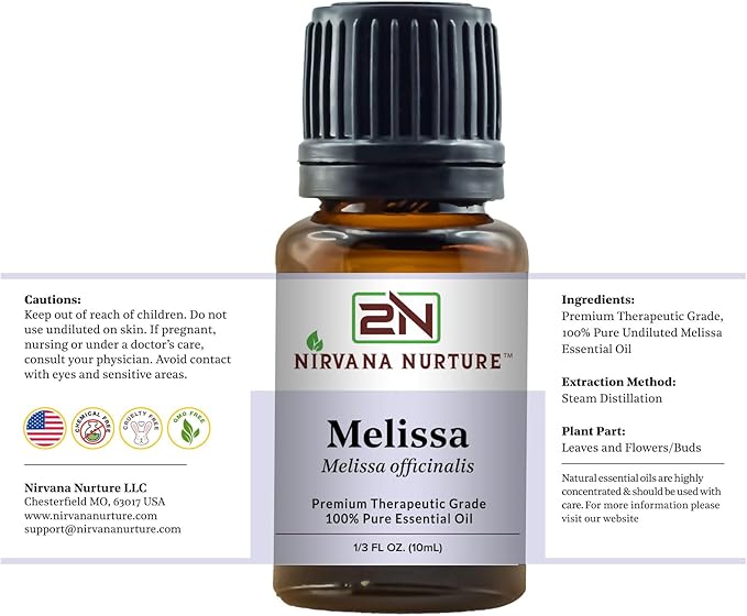 Melissa Essential Oil 100% Pure Premium Therapeutic Grade, Undiluted - Aromatherapy Diffuser for Calm and Relaxation, Skin Care, Hair Care