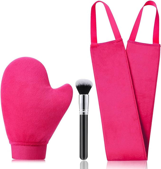 Self Tanning Mitt Applicator - 3 in 1 Self Tanner Mitt Applicator, Back Tanning Mitts Self Tanner Mitt Tanning Glove for Self Tan Mitt Applicator Sunless Tanner Mitt Tan Mit Tanning Brush
