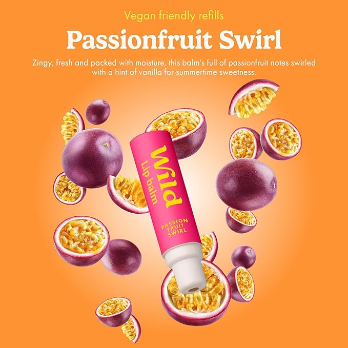 Wild Refillable Lip Balm Starter Kit - Includes Blue Aluminum Case & 3 Pack Lip Balm Refills in a Variety of Scents - Includes Coconut & Vanilla, Passionfruit Swirl & Watermelon Flavors