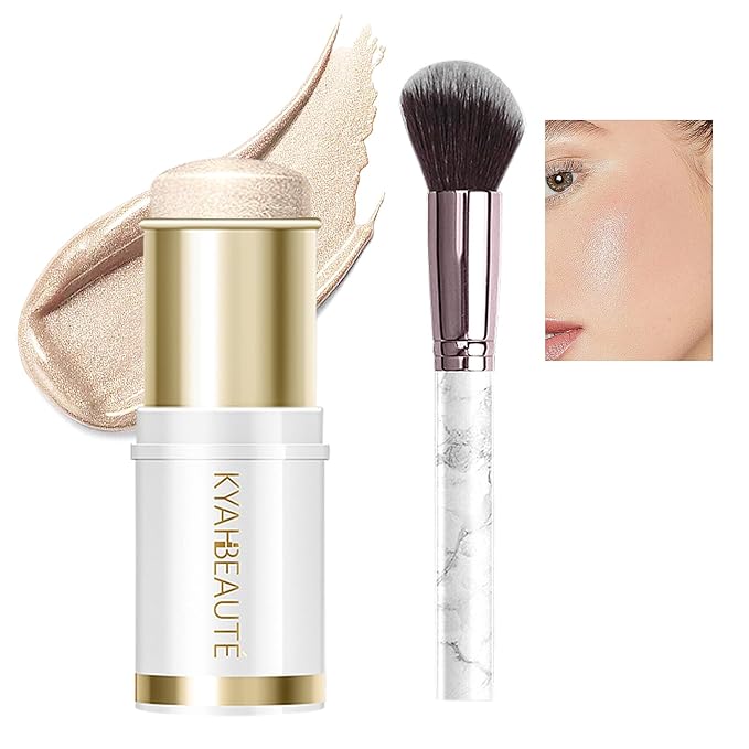 Ponhey Highlighter Makeup Stick for Face and Body, Non-greasy Finish,Delivers a Natural Glow, Long Lasting Waterproof Pearl White Glimmer Glow Sparkly Glitter Body Shimmer