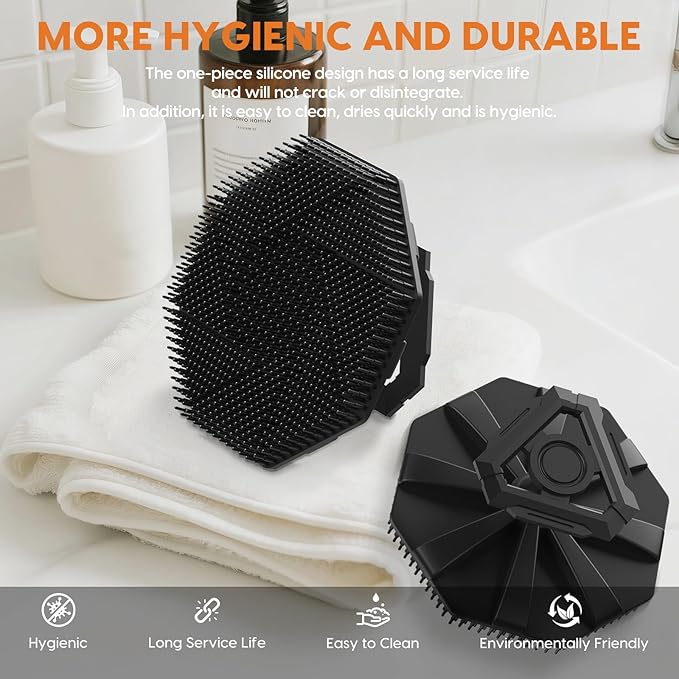 Soft Silicone Body Scrubber Brush, Non-Slip Handheld Cleansing Brush, Rich Foam, Deep Exfoliation, Brightening Skin, Comfortable Massage, for All Skin Types, Men and Women (Black)