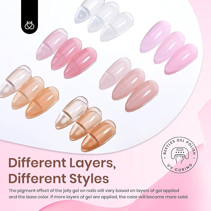 Beetles Jelly Gel Nail Polish Set, 6 Colors Milky White Nude Pink Sheer Brown Gel Polish Kit Nail Concealer Translucent Effect Soak Off Uv French Nail Art Gift for Women Ultimate Monochrome Collection