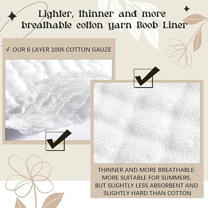 Toulite 10 Pcs 6 Layer Bra Liner Sweating, Cotton Sweat Liner Under Bra Pad Breast Washable Rectangle Absorb for Women Supply