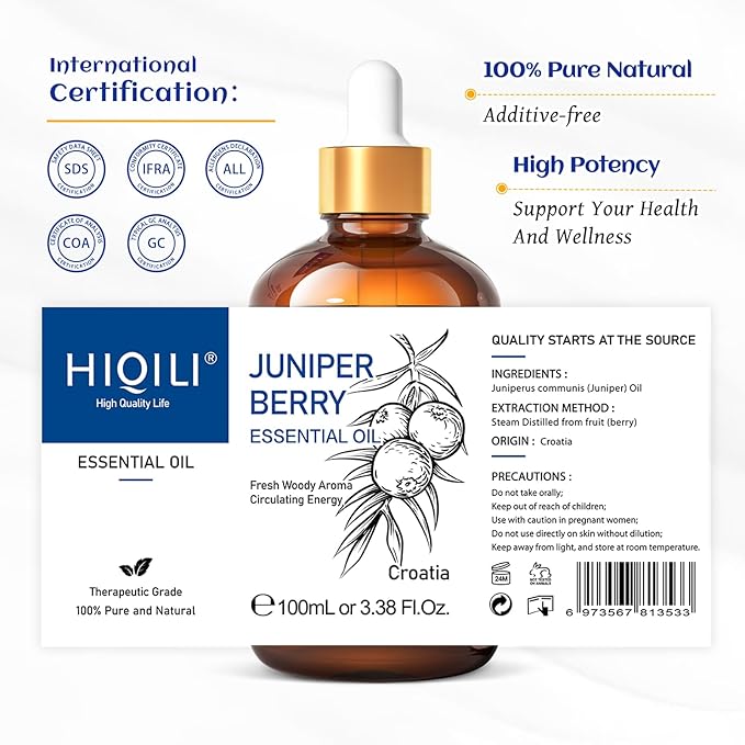 HIQILI 100ML Juniper Berry Essential Oil,100% Pure Natural Undiluted Premium - 3.38 Fl Oz
