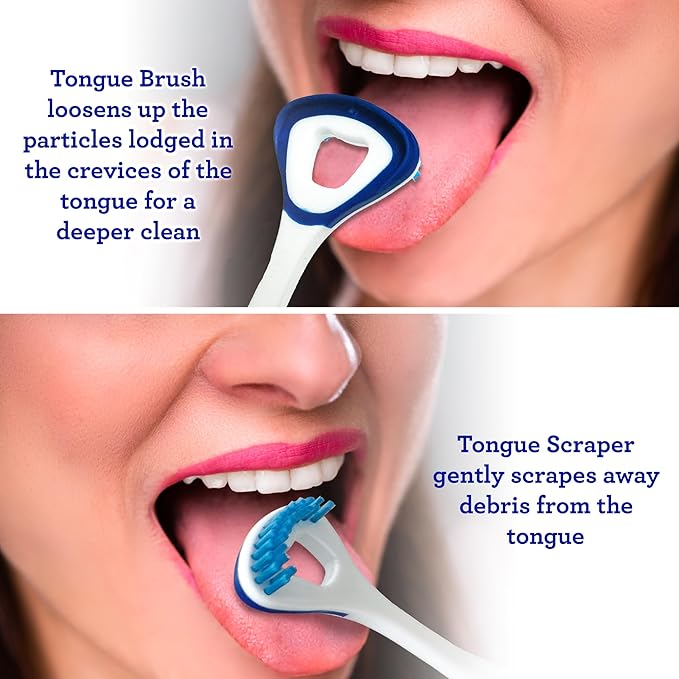 GuruNanda Dual Action Tongue Scraper (1 Pack), 2-in-1 Tongue Scraper & Soft Bristled Brush, Deep Cleans & Fights Bad Breath - Color Varies